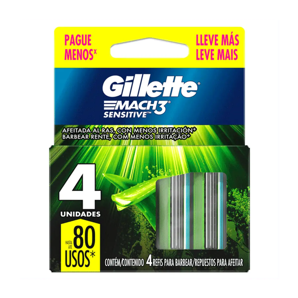 Refil para Aparelho de Barbear Gillette Mach 3 Sensitive 4 Unidades
