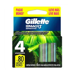 Refil para Aparelho de Barbear Gillette Mach 3 Sensitive 4 Unidades