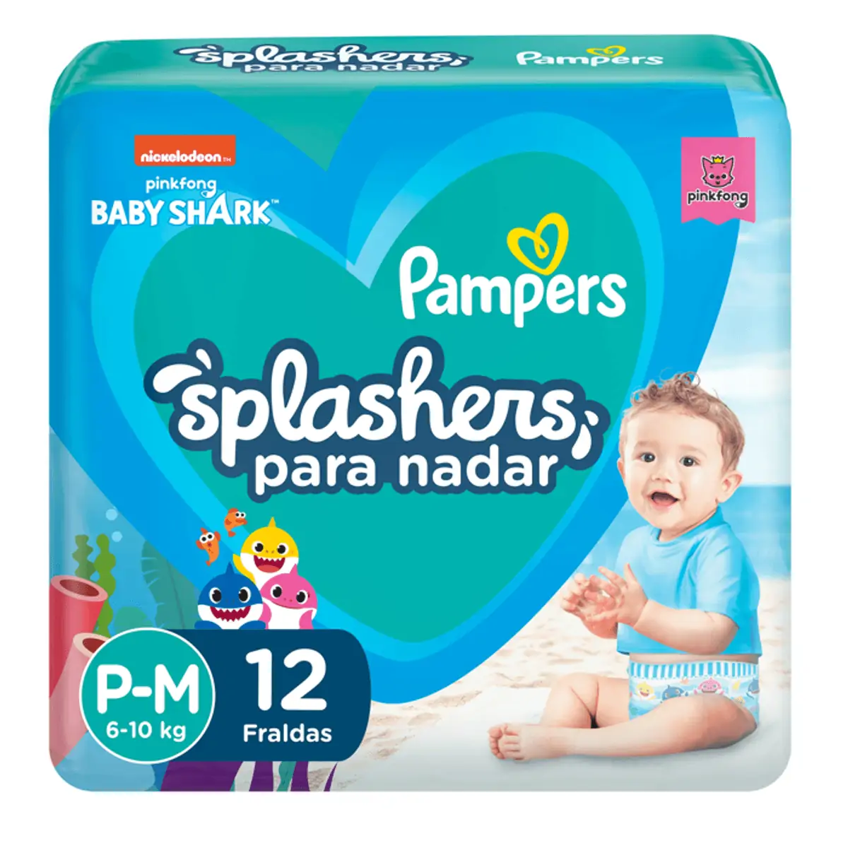 Fralda Pampers Splashers para Nadar Baby Shark P-M 12 Unidades