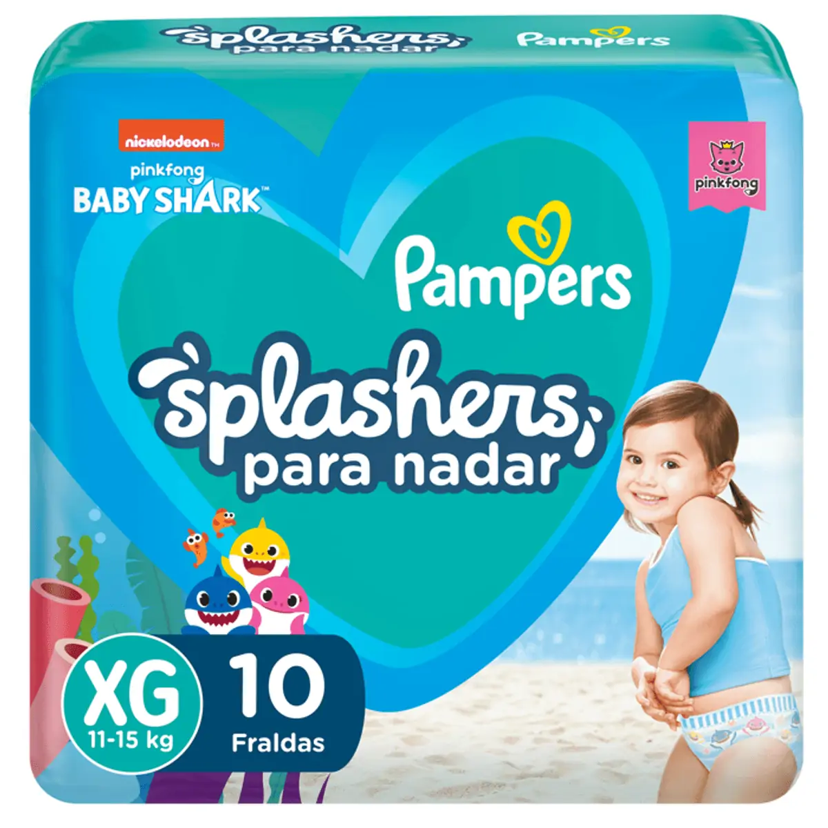 Fralda Pampers Splashers para Nadar Baby Shark G-XG 10 Unidades