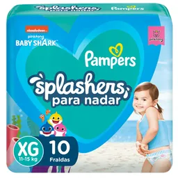 Fralda Pampers Splashers para Nadar Baby Shark G-XG 10 Unidades