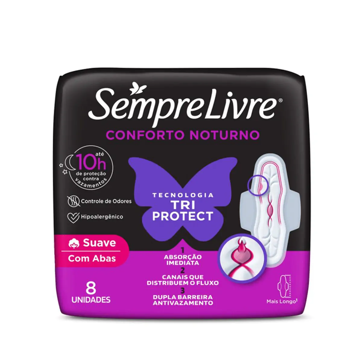 Absorvente Externo Sempre Livre Conforto Noturno Suave 8 Unidades