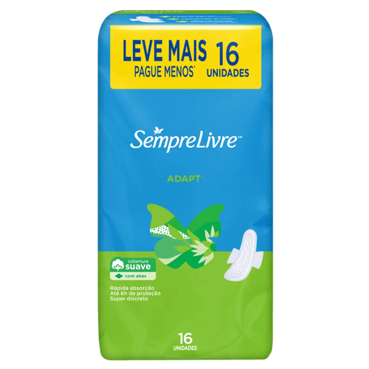 Absorvente Externo Sempre Livre Adapt Cobertura Suave com Abas 16 Unidades