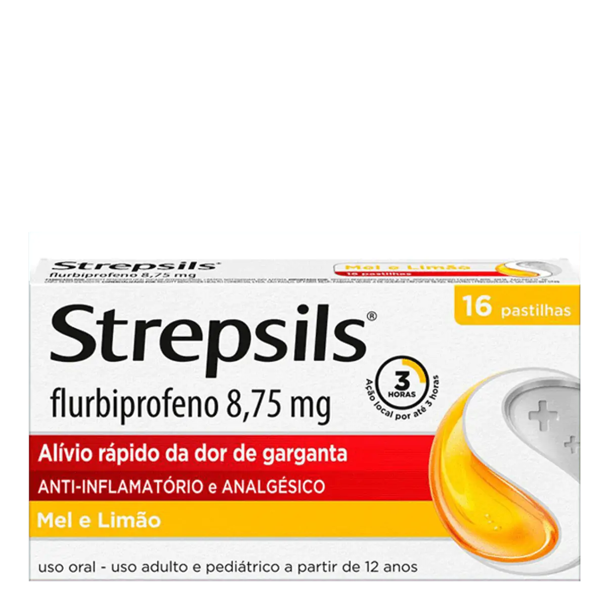 Anti-inflamatório e Analgésico Strepsils 8,75mg 16 Pastilhas Mel e Limão