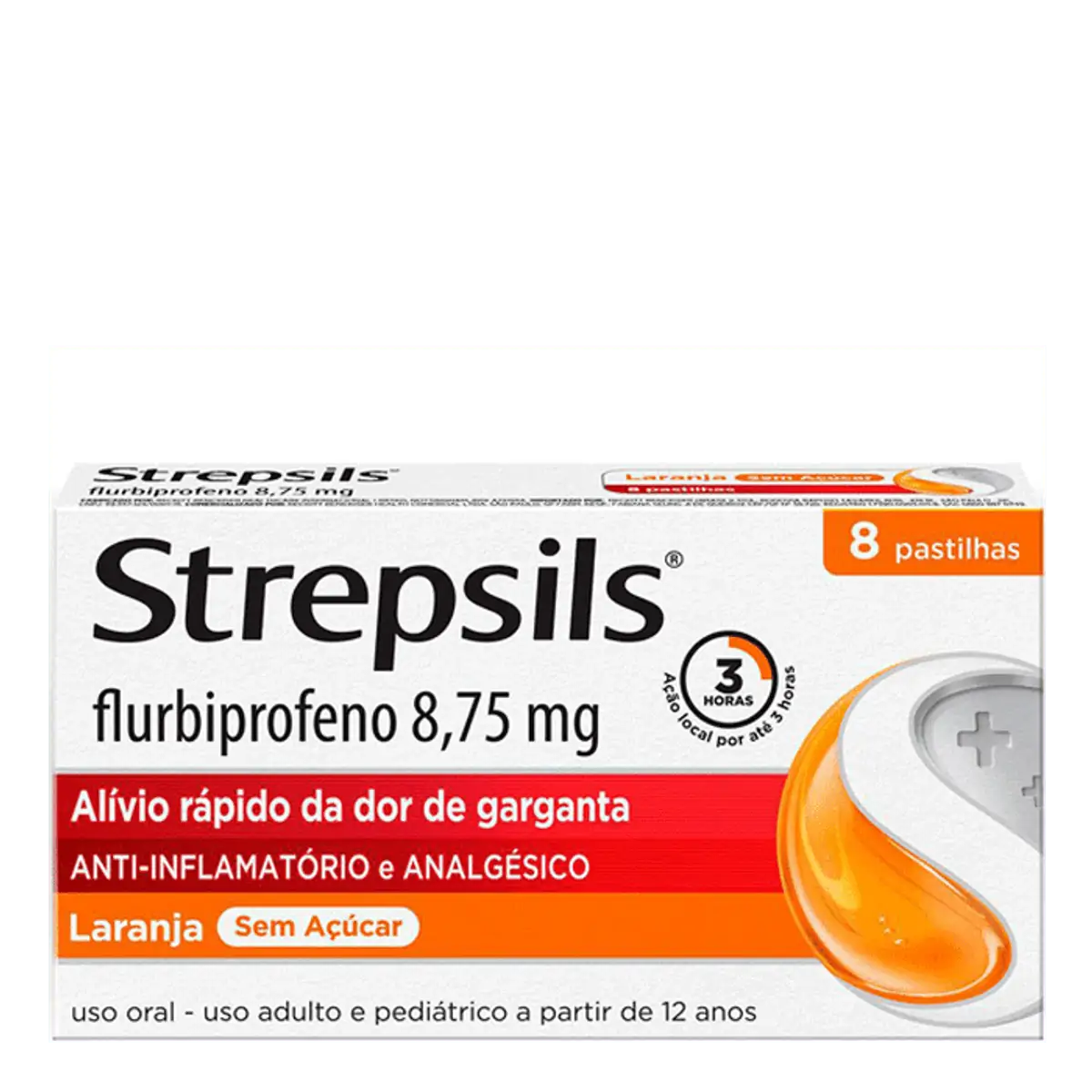 Anti-inflamatório e Analgésico Strepsils 8,75mg 8 Pastilhas Laranja