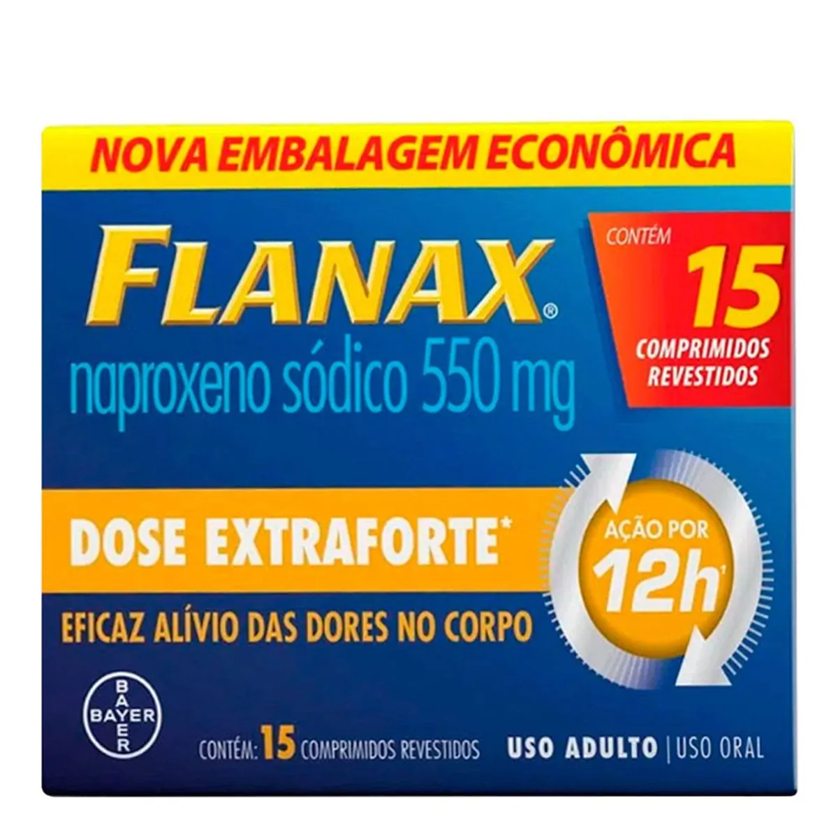 Analgésico, Anti-inflamatório e Antitérmico Flanax 550mg 15 Comprimidos
