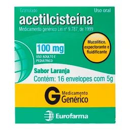 Expectorante Acetilcisteína 100mg/g Genérico Eurofarma 16 Sachês