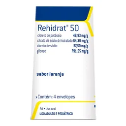 Reidratante Rehidrat 50 48,93mg/g + 64,30mg/g + 57,50mg/g + 791,55mg/g 4 Envelopes Laranja