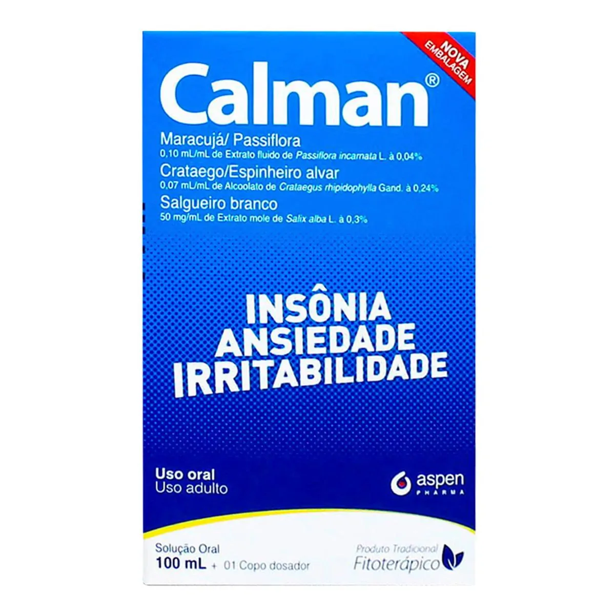 Calmante e Fitoterápico Calman 0,10ml/ml + 0,07ml/ml + 50mg/ml 100ml Líquido