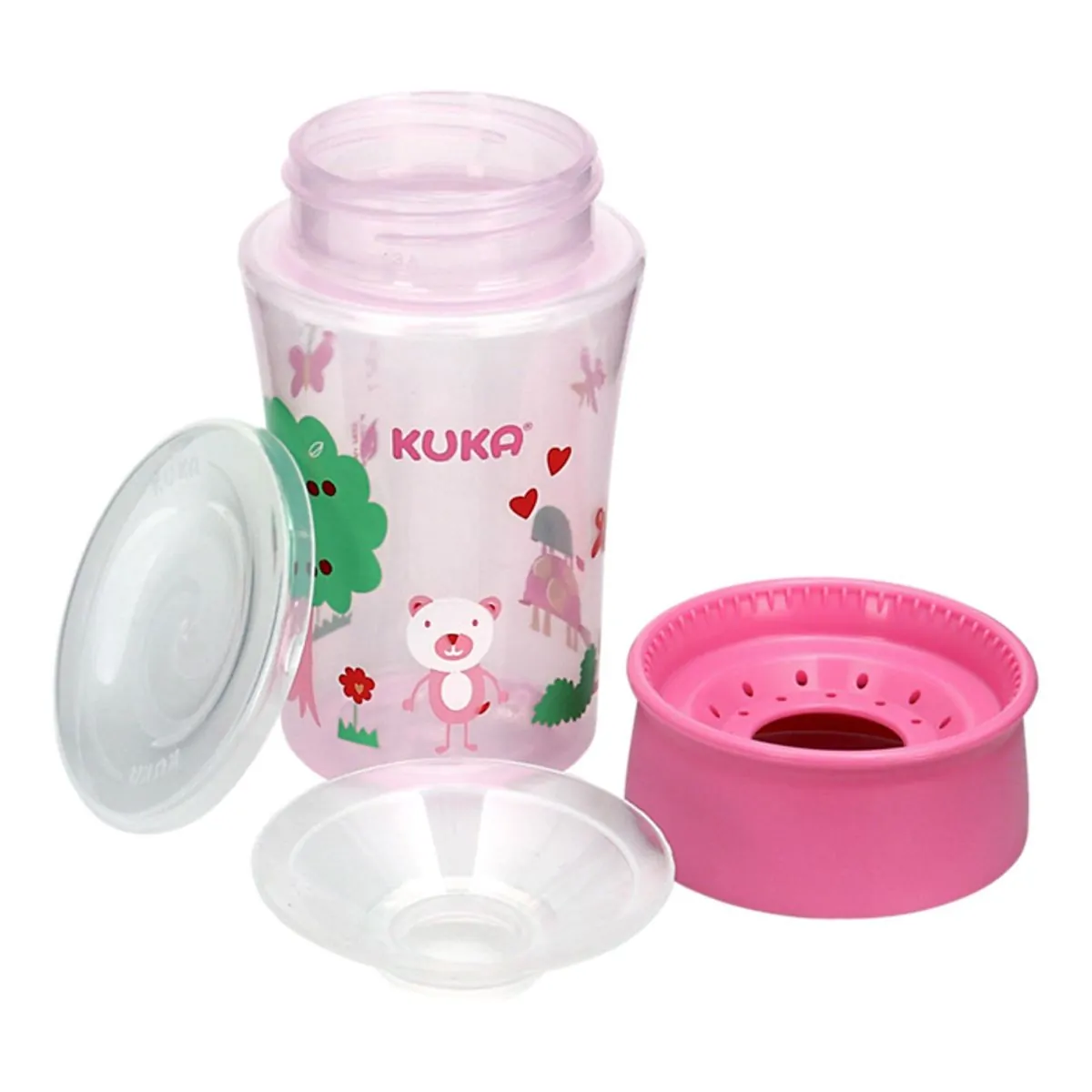 Copo Plástico Infantil Antivazamento Kuka Rosa 360° 200ml