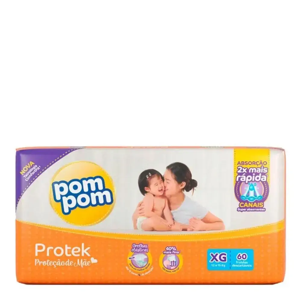 Fralda Pom Pom Protek Proteção de Mãe XG 60 Unidades