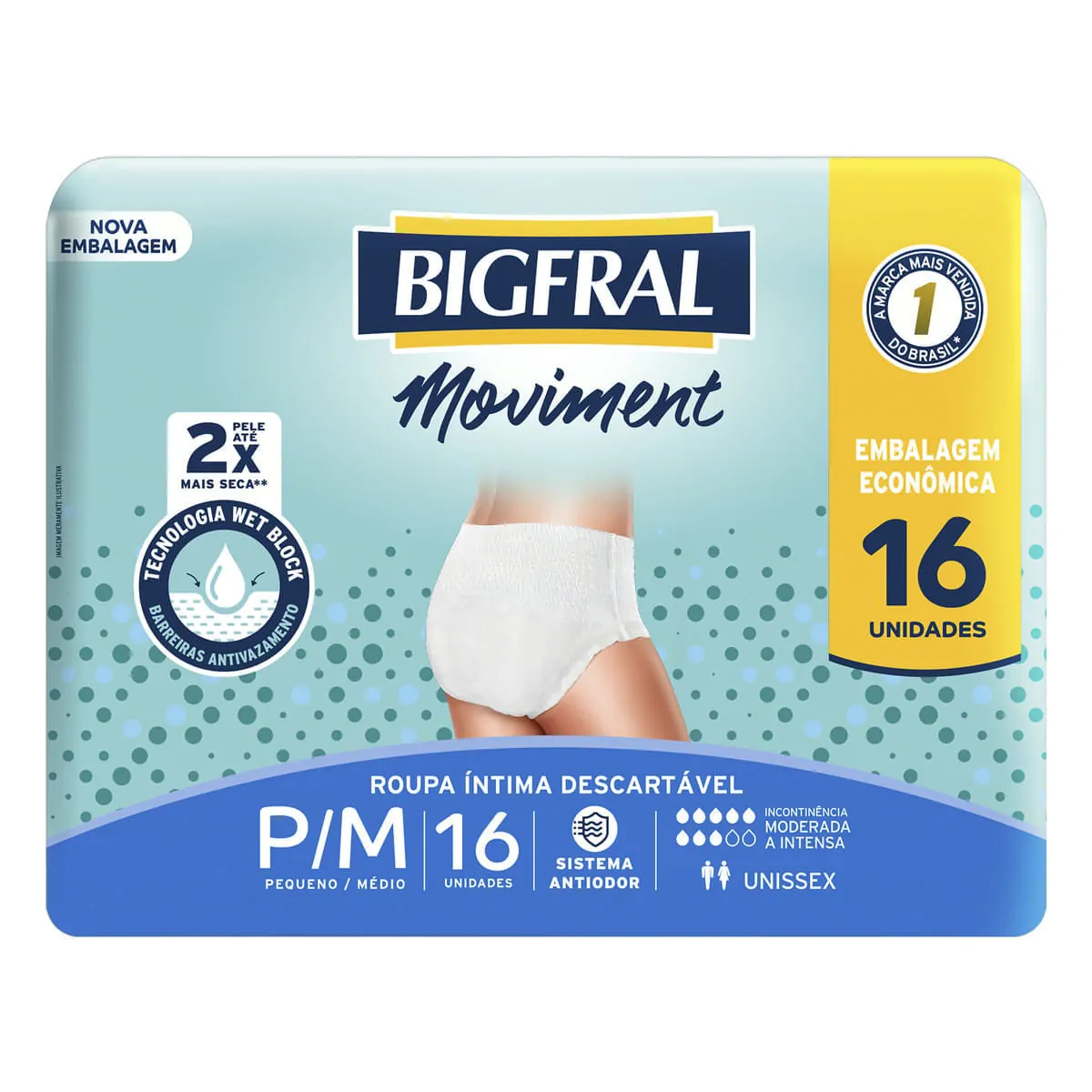 Roupa Íntima Moviment BigFral Unissex - Tamanho P/M - 16 unidades - P/M - 16 Unidades