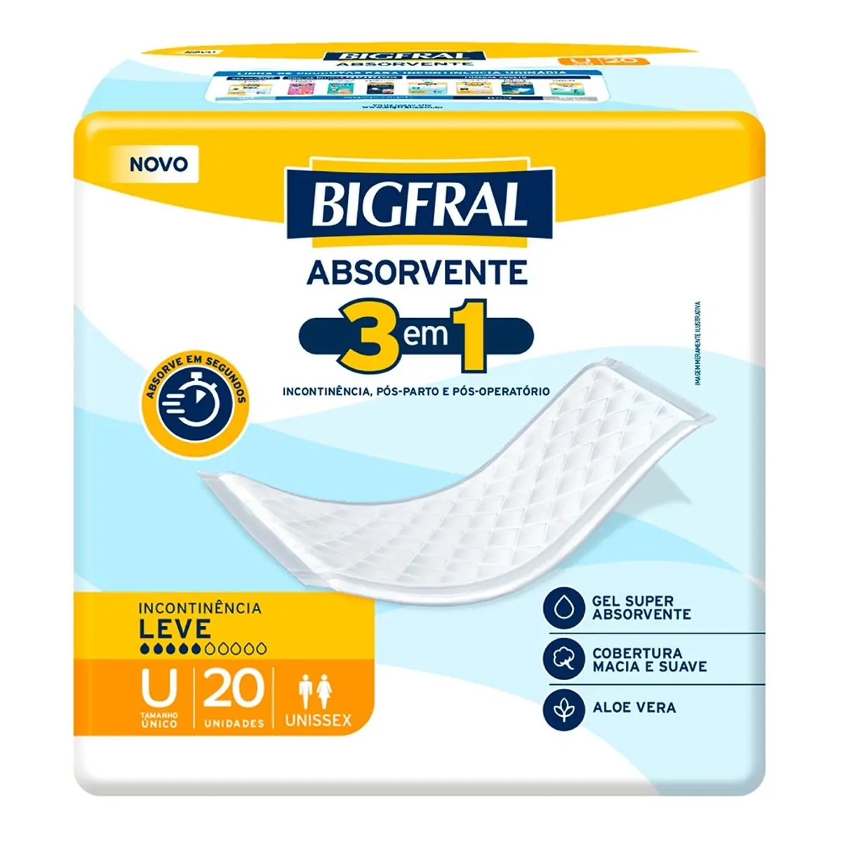 Absorvente Geriátrico Bigfral 3 em 1 Tamanho Único 20 Unidades