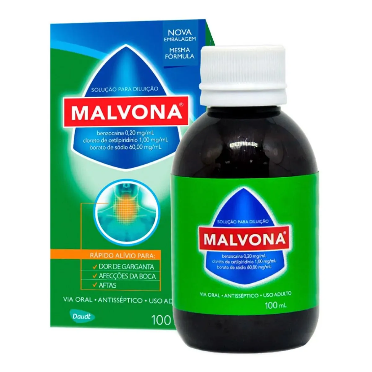 Anestésico e Antisséptico Malvona 0,2mg/ml + 60mg/ml + 1mg/ml 100ml
