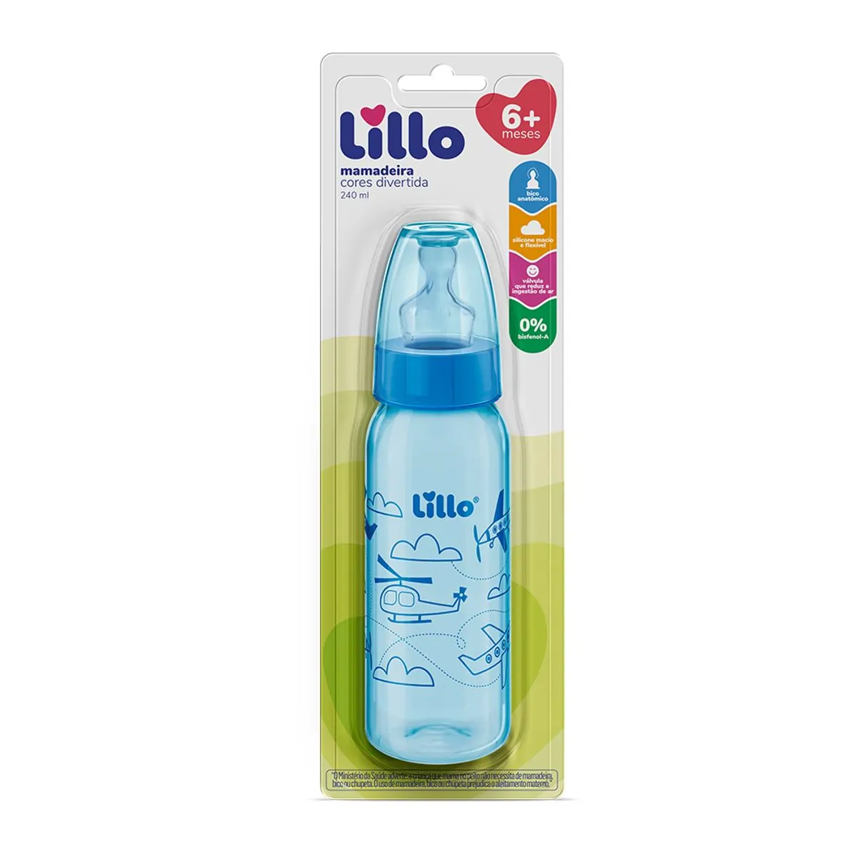 Mamadeira Azul Divertida Bico Silicone 240ml Tam.2 - Lillo