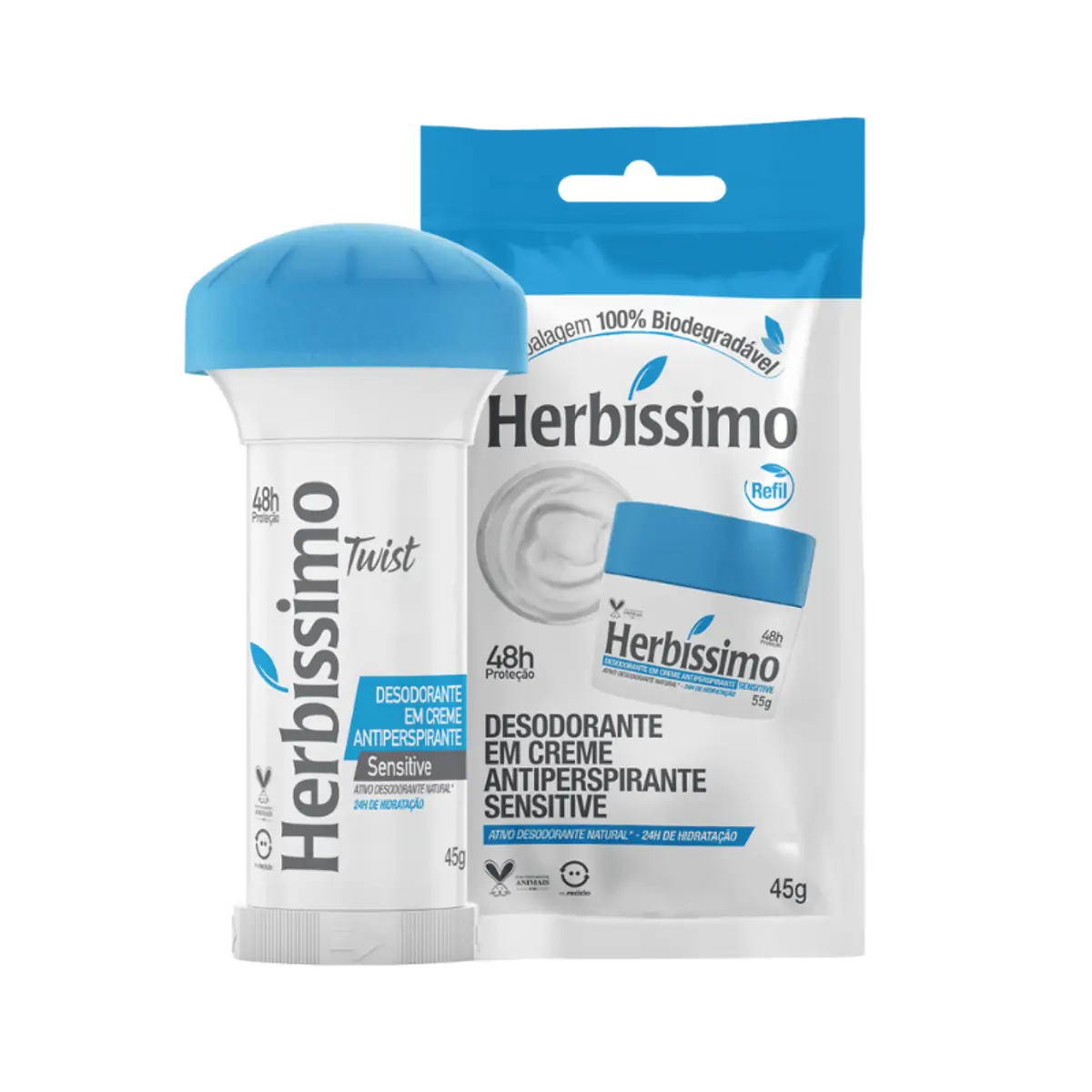 Sachê Refil Desodorante Creme Antitranspirante Sensitive Herbissimo 45G