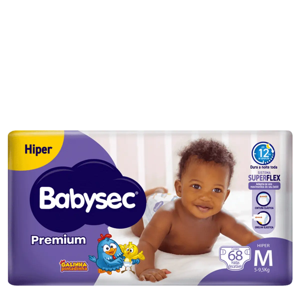 Fralda Babysec Premium Galinha Pintadinha M 68 Unidades