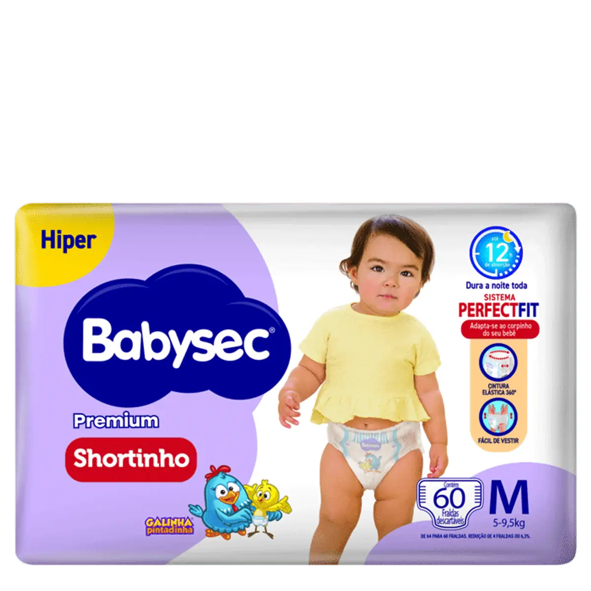 Fralda Babysec Premium Shortinho Galinha Pintadinha M 64 Unidades