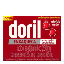 Analgésico e Antitérmico Doril Enxaqueca 250mg + 250mg + 65mg 18 Comprimidos