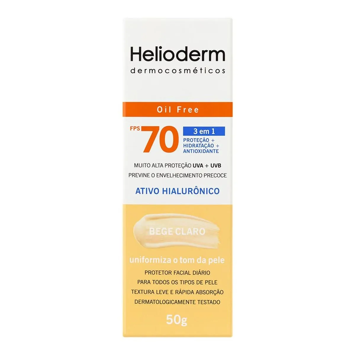 Protetor Solar Facial Helioderm FPS 70 Oil Free Bege Claro 50g