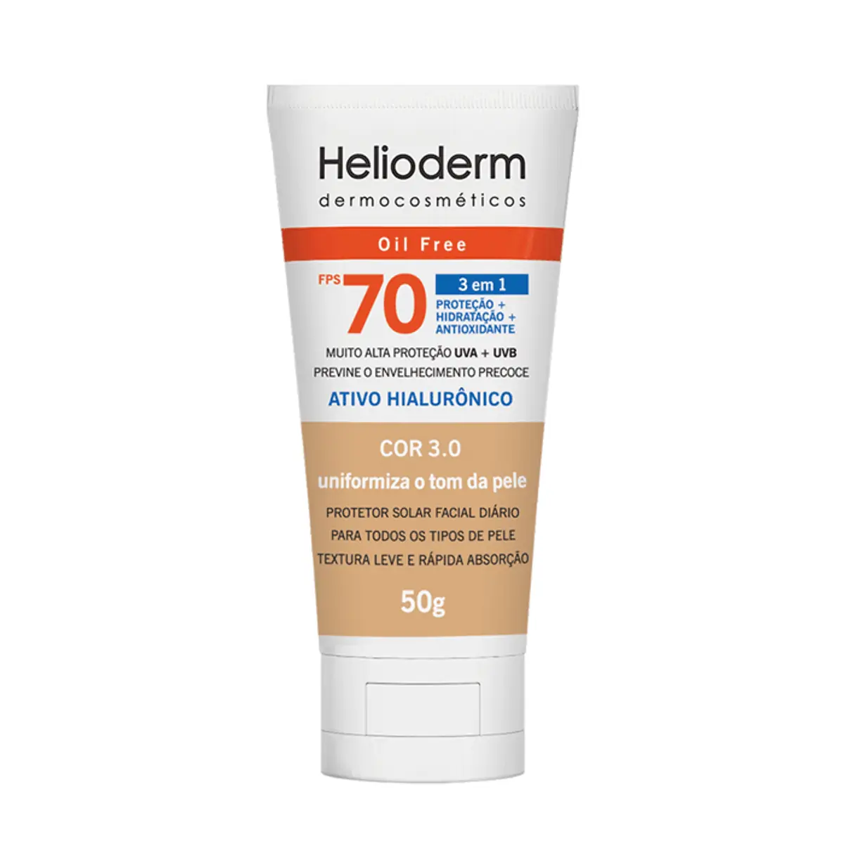 Protetor Solar Facial Helioderm FPS 70 Oil Free Bege Médio 50g