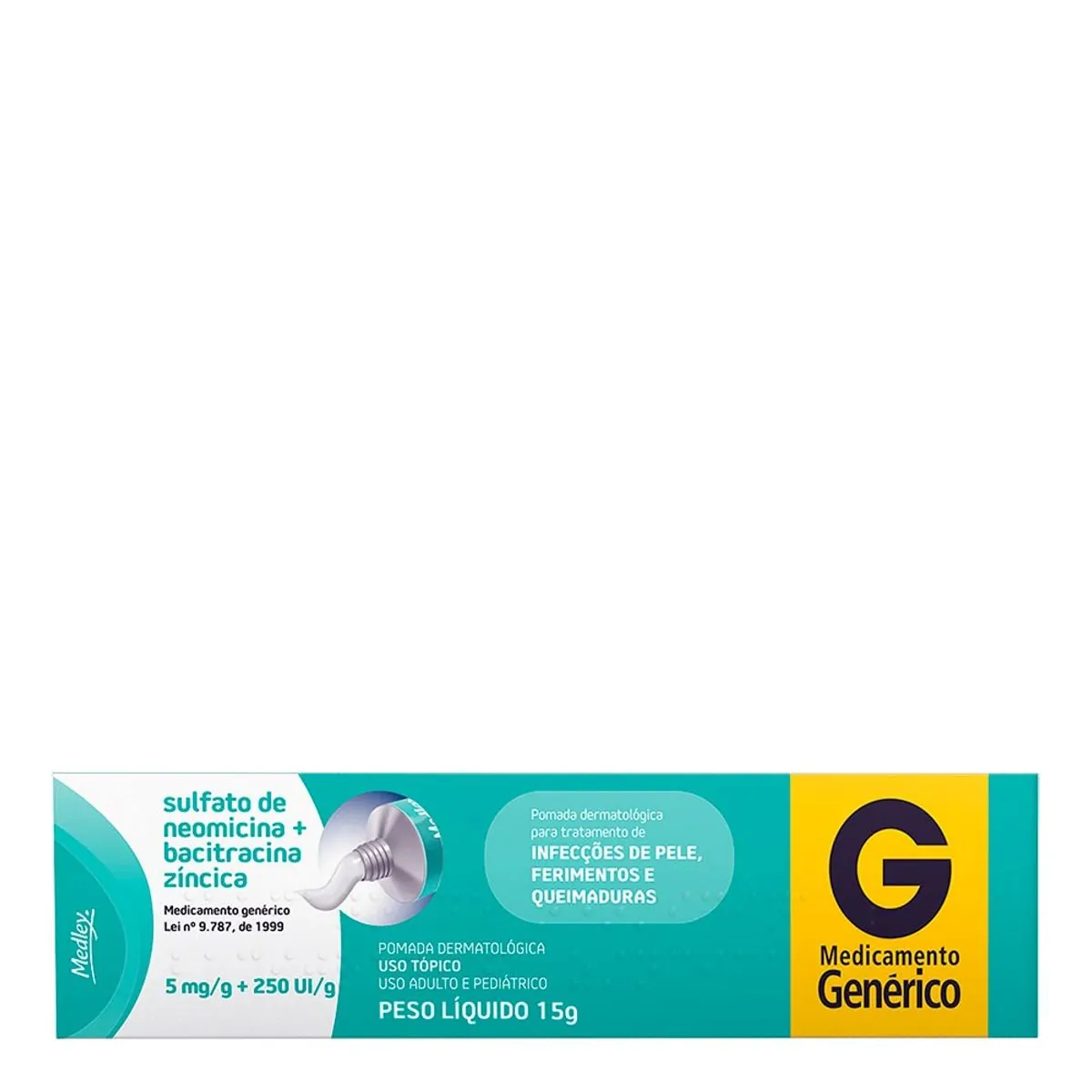 Antibacteriano Sulfato de Neomicina 5mg + Bacitracina 250UI/g Genérico Medley 15g