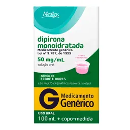 Analgésico e Antitérmico Dipirona Sódica 50mg/ml Genérico Medley 100ml