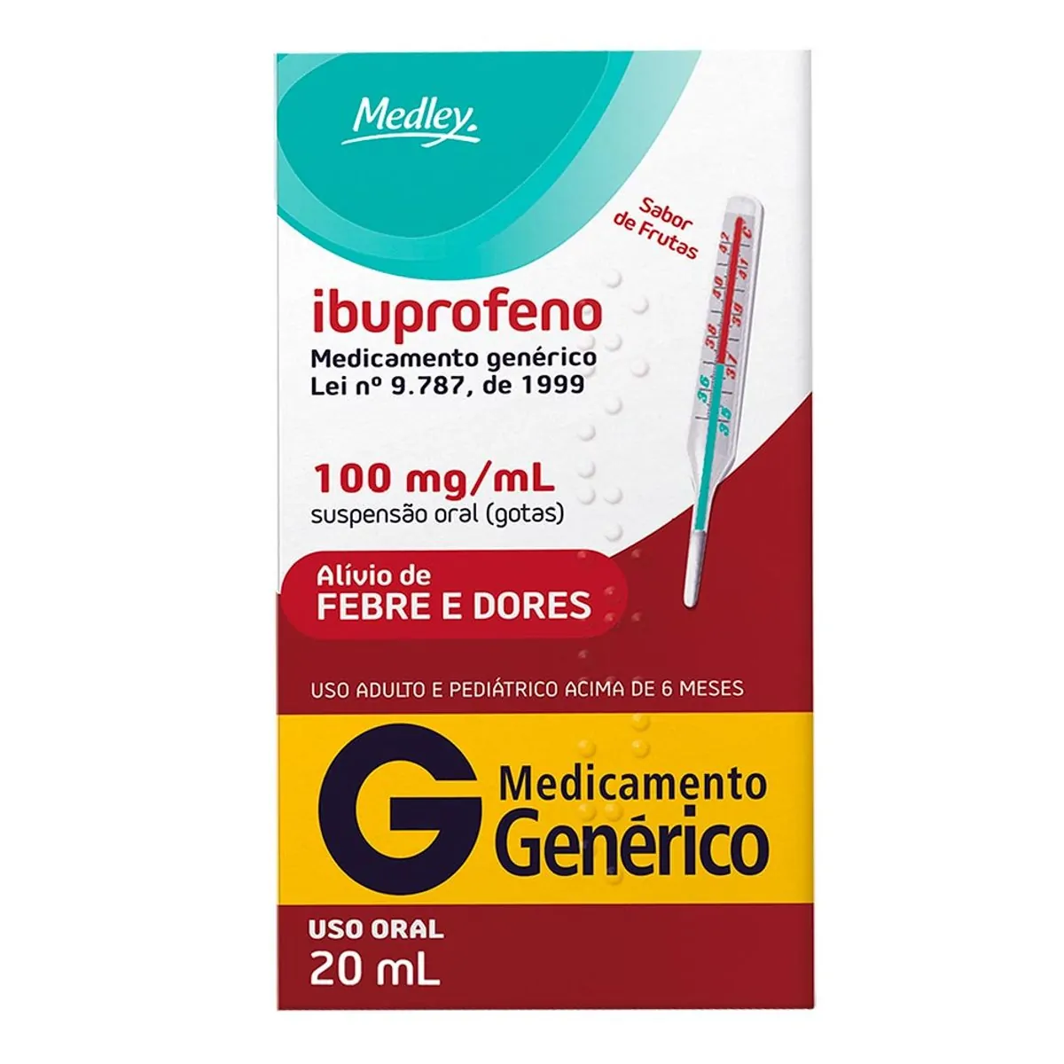 Analgésico, Anti-inflamatório e Antitérmico Ibuprofeno 100mg/ml Genérico Medley 20ml