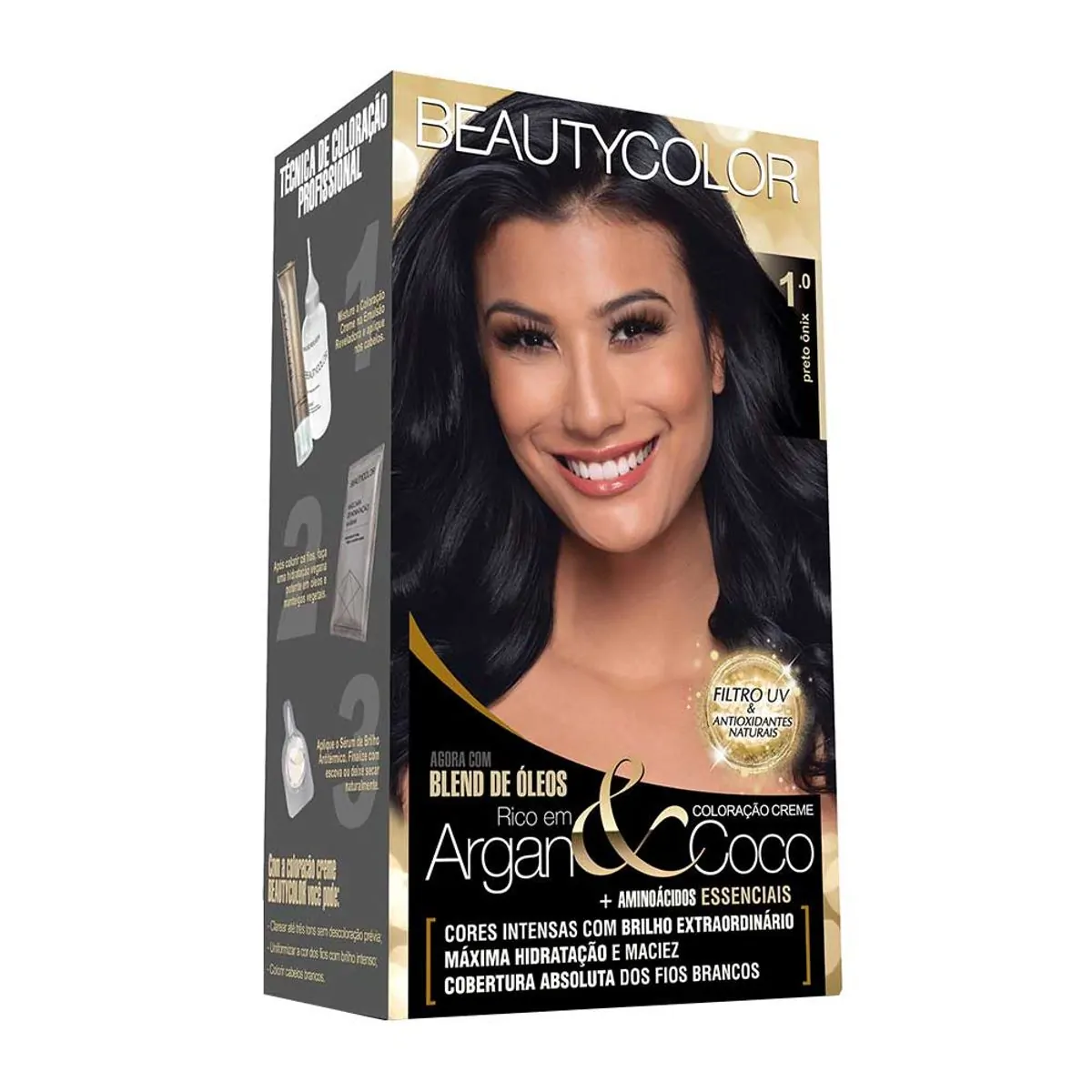 Coloração Permanente Beauty Color Argan&Coco Preto Onix 1.0