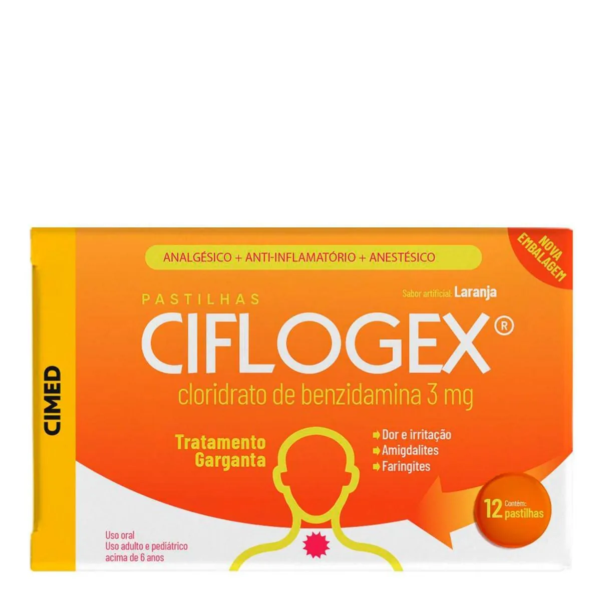 Analgésico, Anestésico e Anti-Inflamatório Ciflogex 3mg 12 Pastilhas Laranja