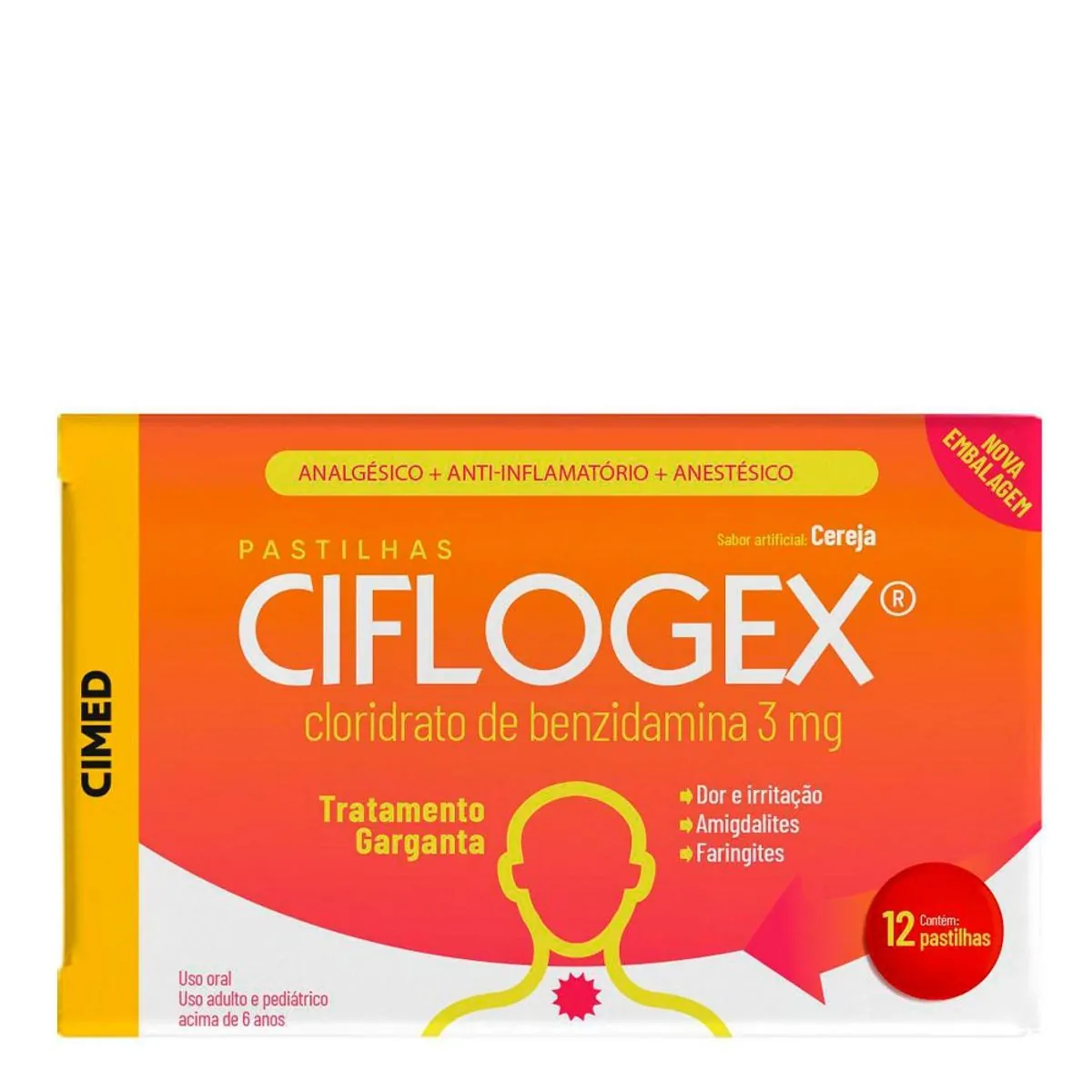 Analgésico, Anestésico e Anti-Inflamatório Ciflogex 3mg 12 Pastilhas Cereja