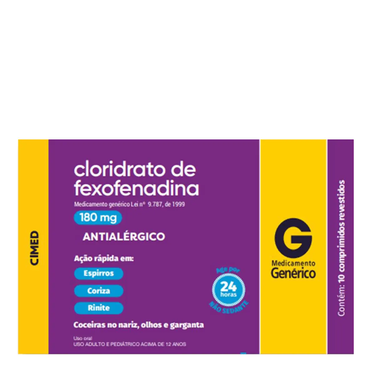 Antialérgico Cloridrato de Fexofenadina 180mg Genérico Cimed 10 Comprimidos Revestidos