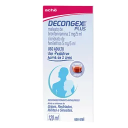 Descongestionante, Antialérgico e Antigripal Decongex Plus 2mg/5ml + 5mg/5ml 120ml