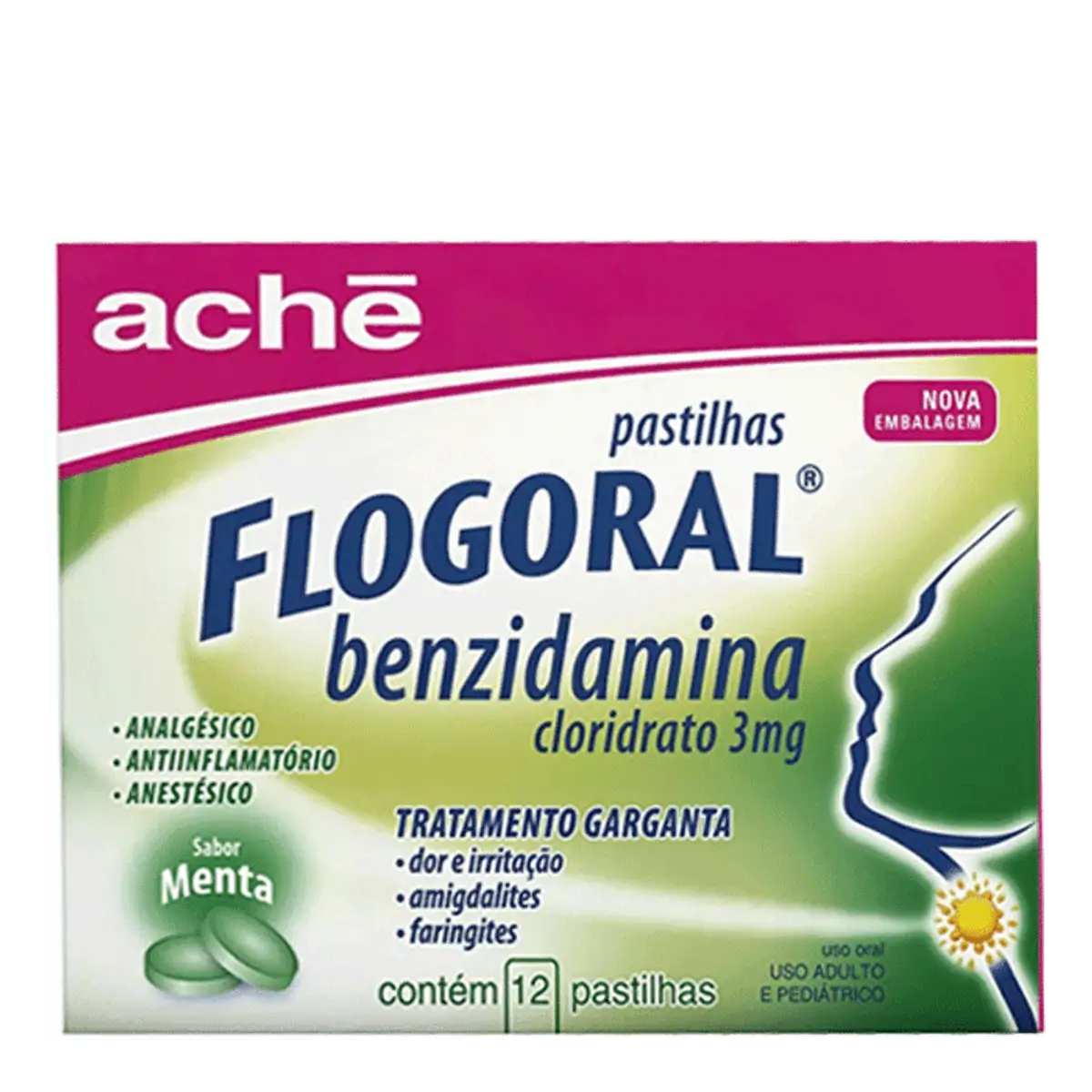 Anestésico, Anti-inflamatório e Analgésico Flogoral 3mg 12 Pastilhas Menta