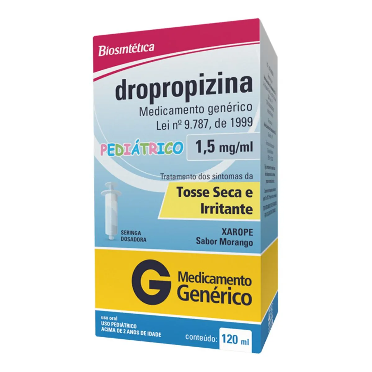 Dropropizina 1,5mg/ml Biosintética Morango 120ml Xarope + Seringa Dosadora