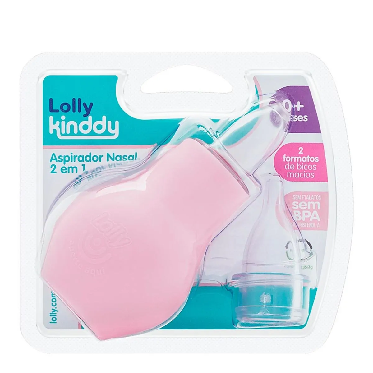 Aspirador Nasal Lolly Kinddy 2 em 1 Rosa 1 Unidade