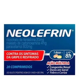 Antigripal, Descongestionante, Analgésico e Antitérmico Neolefrin 400mg + 20mg + 400mg + 4mg 20 Comp