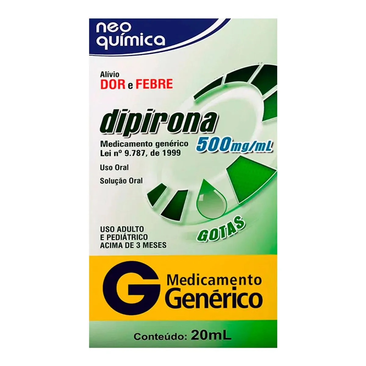 Analgésico e Antitérmico Dipirona 500mg/ml Genérico Neo Química 20ml