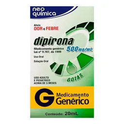 Analgésico e Antitérmico Dipirona 500mg/ml Genérico Neo Química 20ml