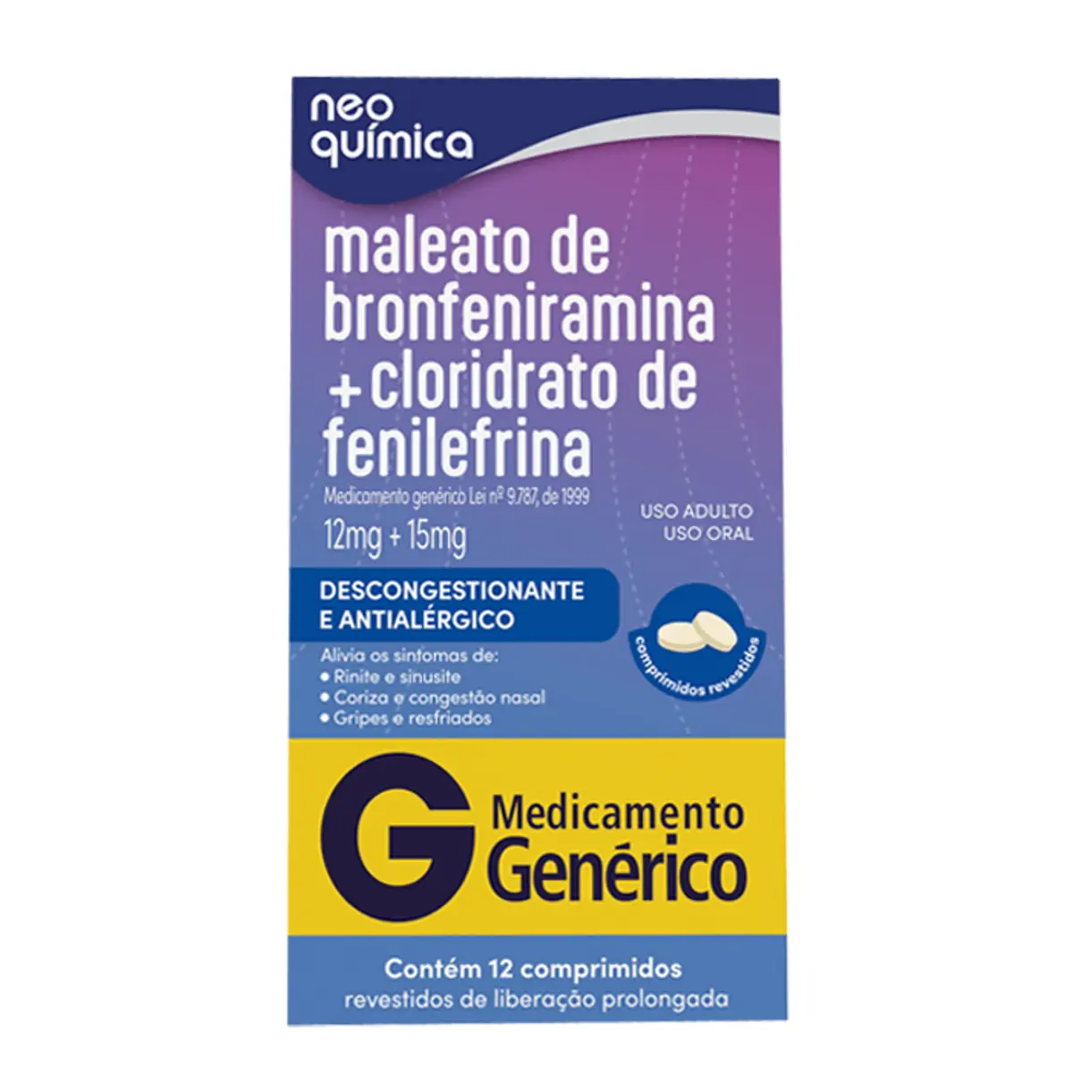 Descongestionante e Antialégico Maleato de Bronfeniramina 12mg + Cloridrato de Fenilefrina 15mg Gené