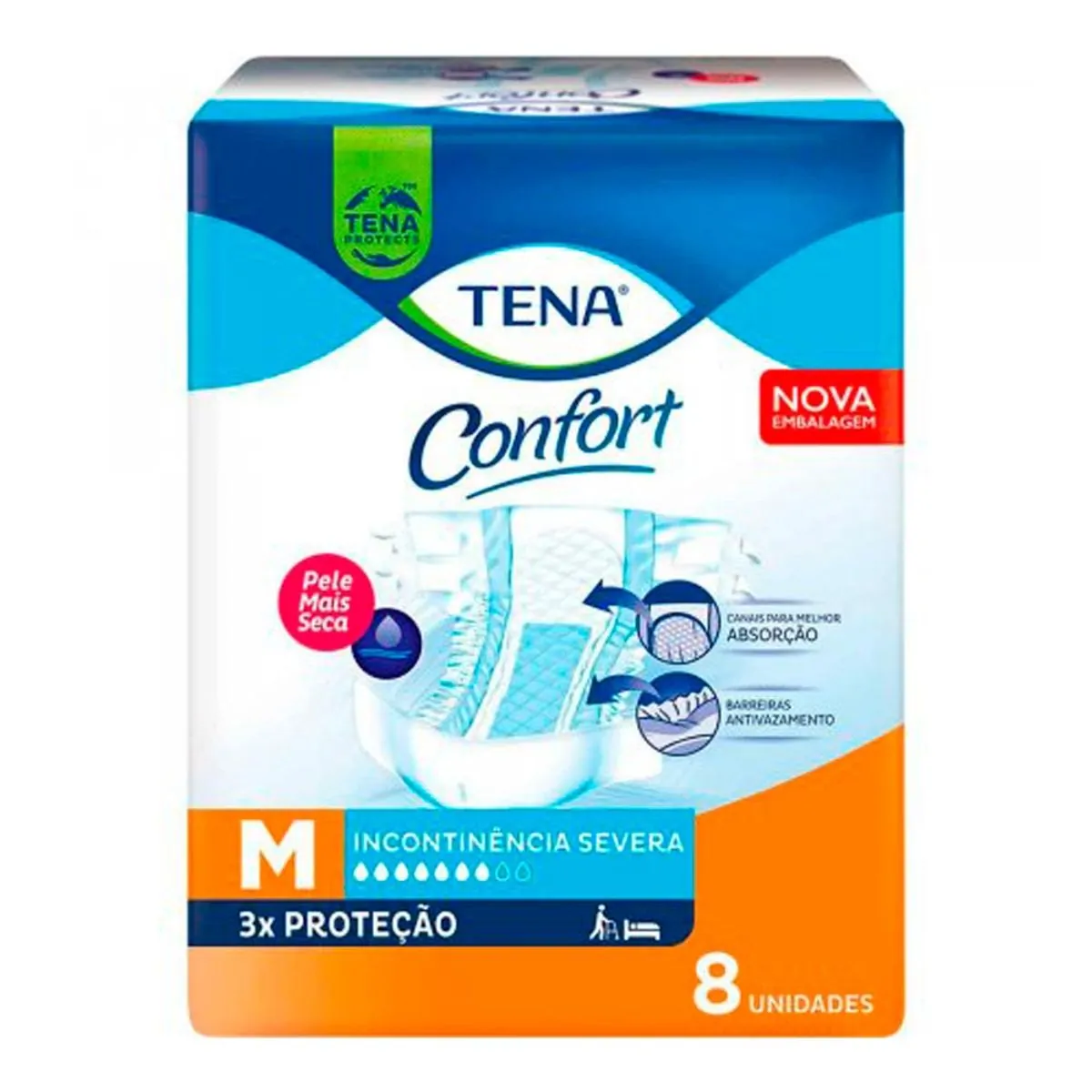 Fralda Geriátrica Tena Confort Descartável Tamanho M 8 Unidades