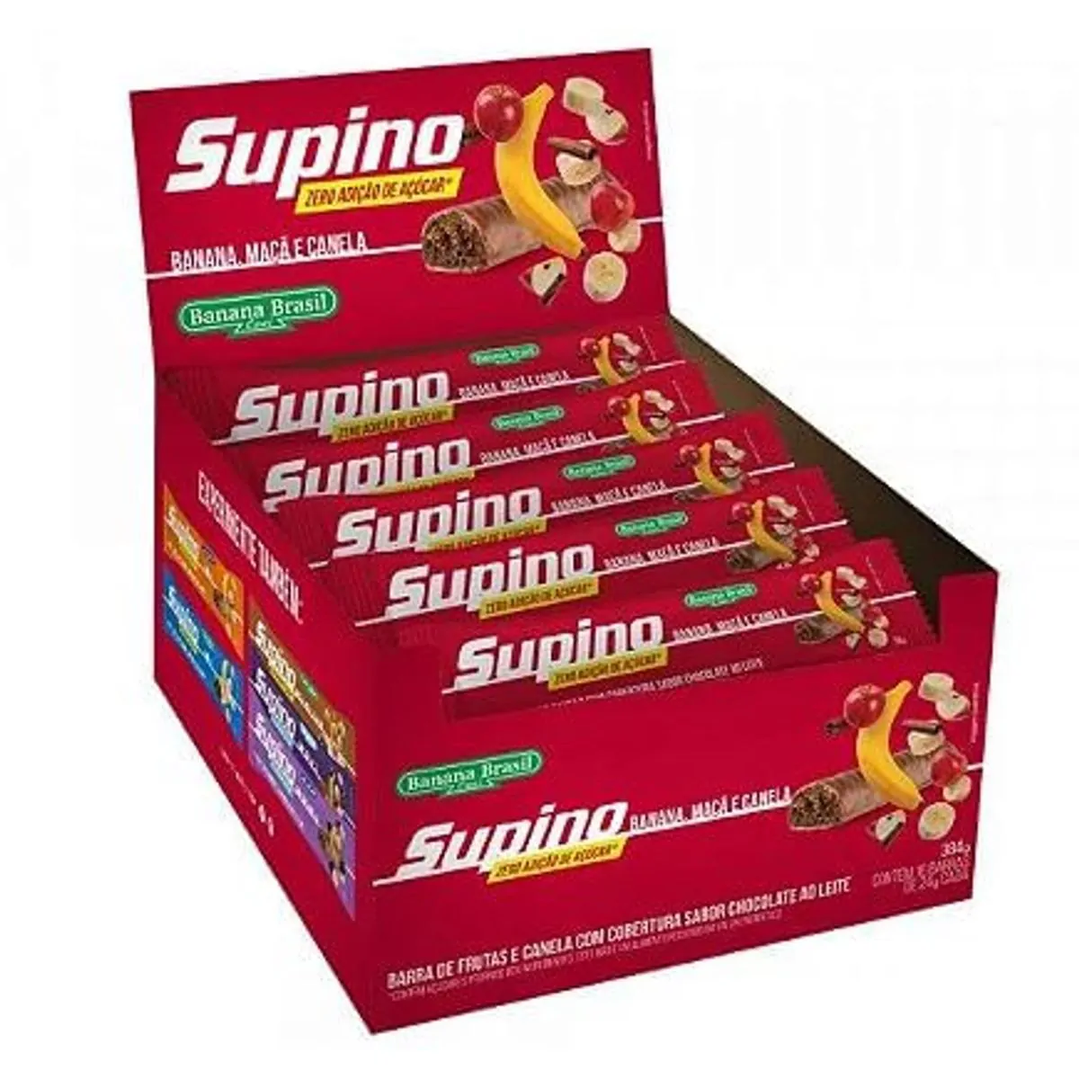 Barra de frutas com cobertura de chocolate sabor Banana, Maça e Canela Caixa com 16 unidades - Supin