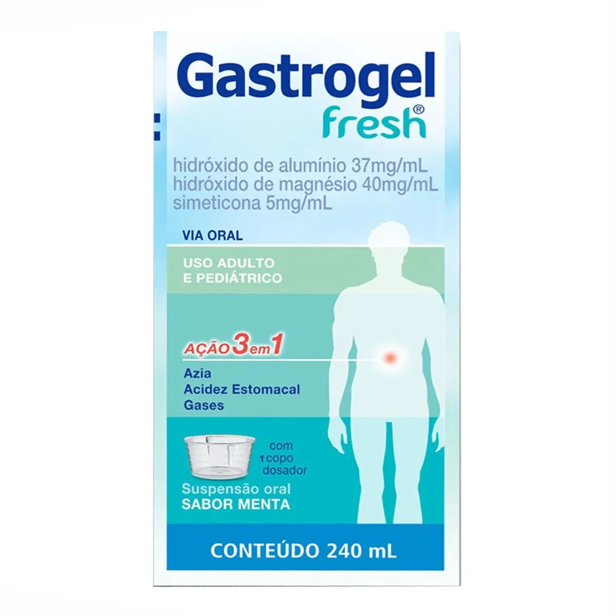 Antiácido e Antigases Gastrogel Fresh 37mg/ml + 40mg/ml + 5mg/ml 240ml