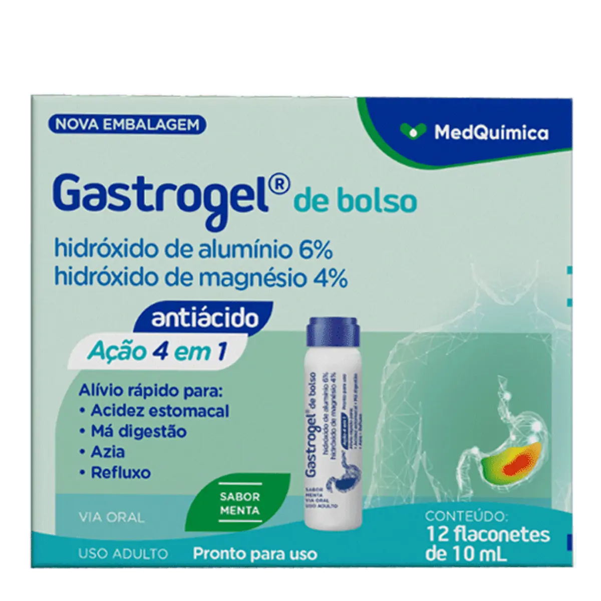 Antiácido Gastrogel De Bolso 40mg/ml + 50mg/ml 10ml
