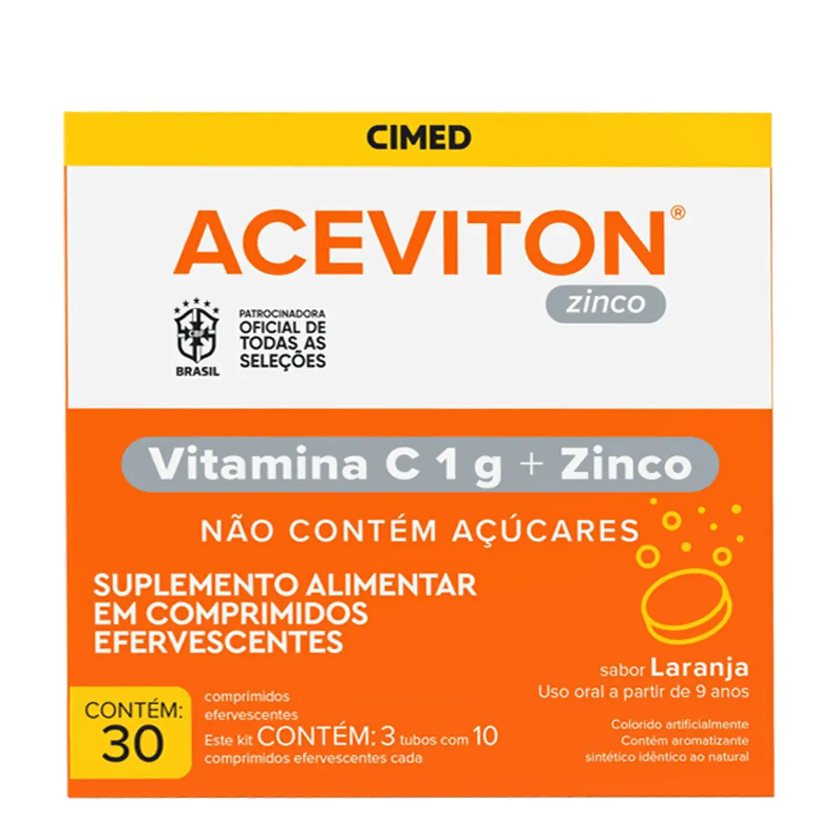 Vitamina C Aceviton Zinco Laranja 30 Comprimidos Efervescentes