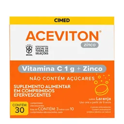 Vitamina C Aceviton Zinco Laranja 30 Comprimidos Efervescentes