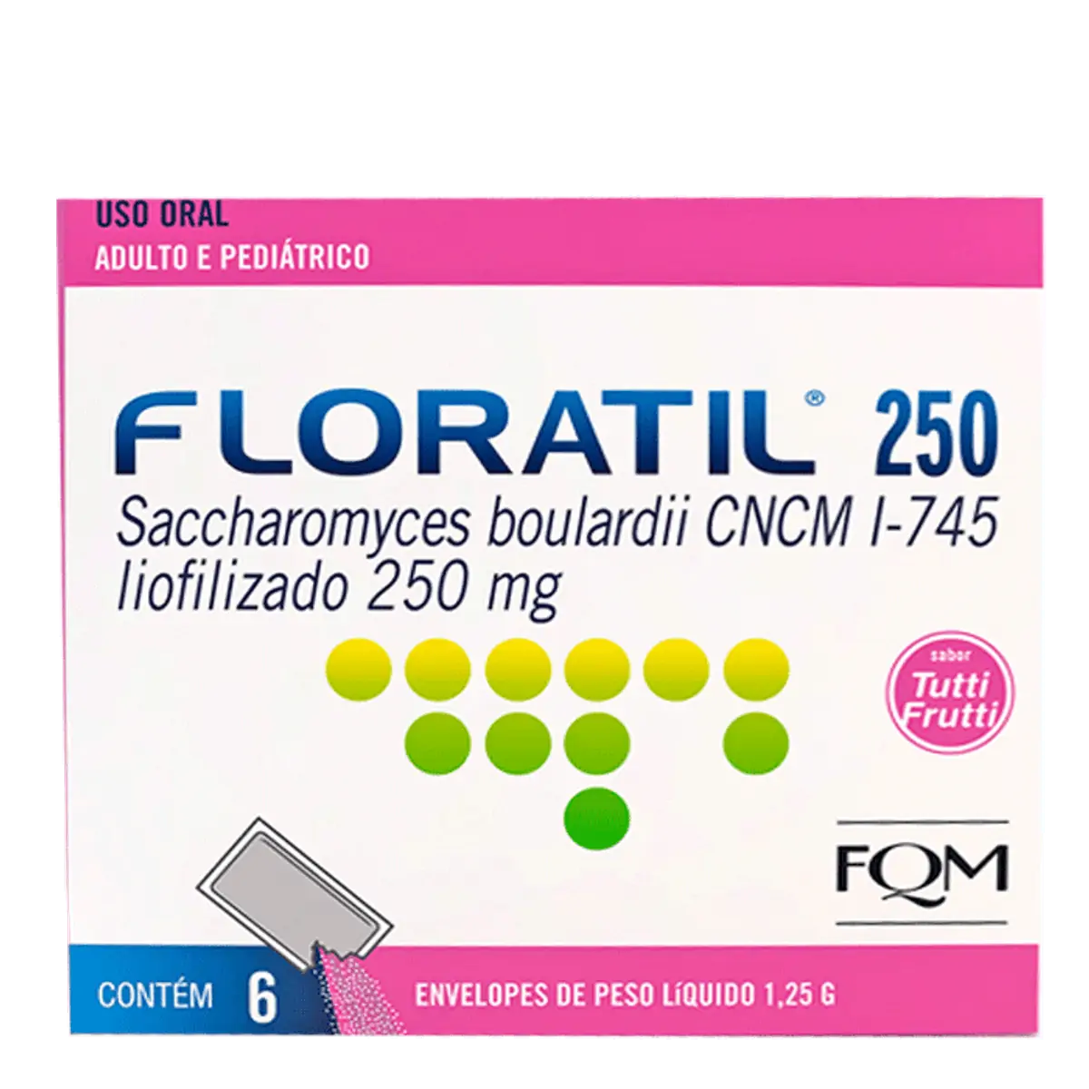 Probiótico Floratil AT 250mg FQM 6 Envelopes Pó Tutti Frutti
