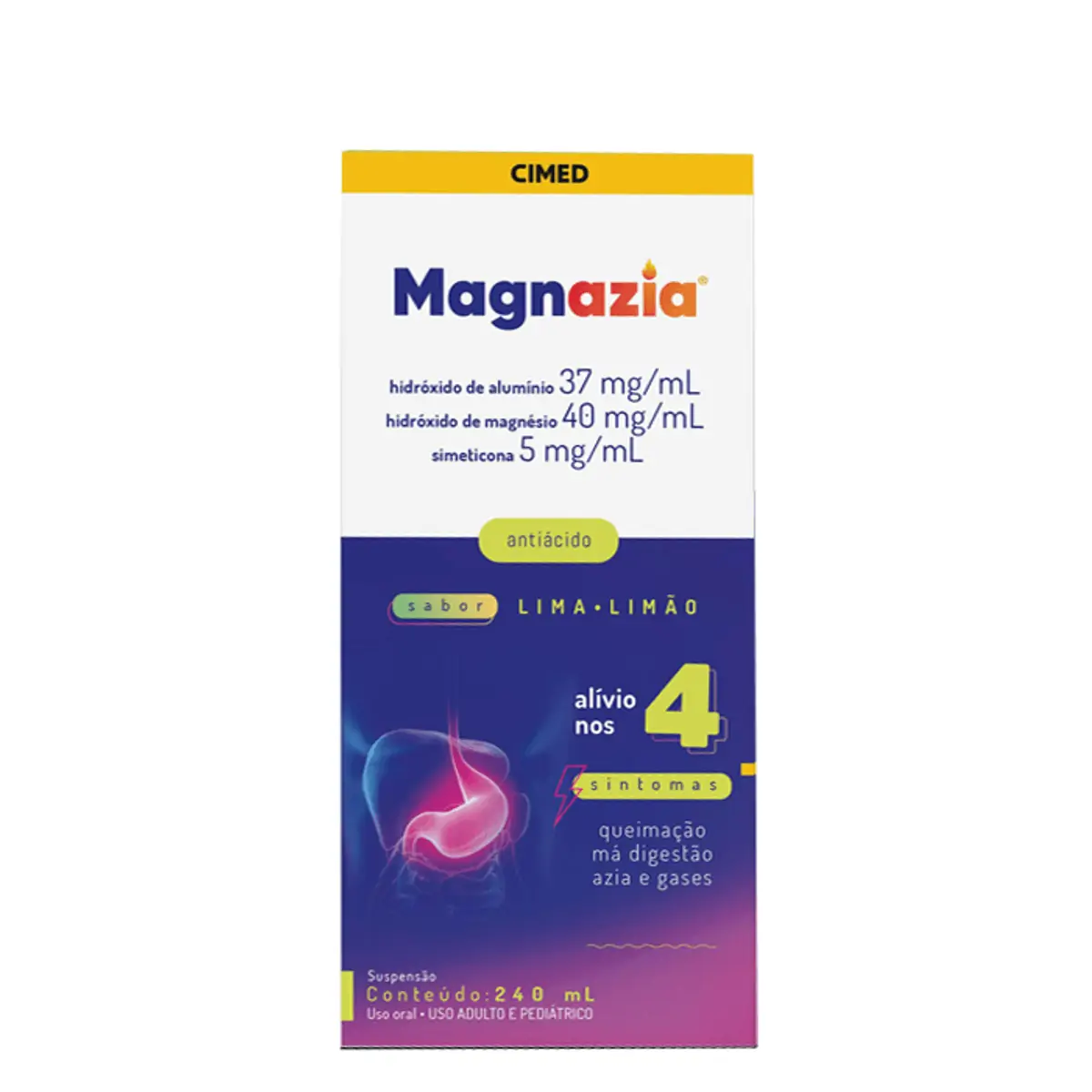 Antiácido Magnazia 37mg/ml + 40mg/ml + 5mg/ml 240ml