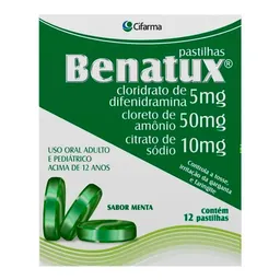 Antialérgico, Expectorante e Descongestionante Benatux 5mg + 50mg + 10mg 12 Pastilhas Menta