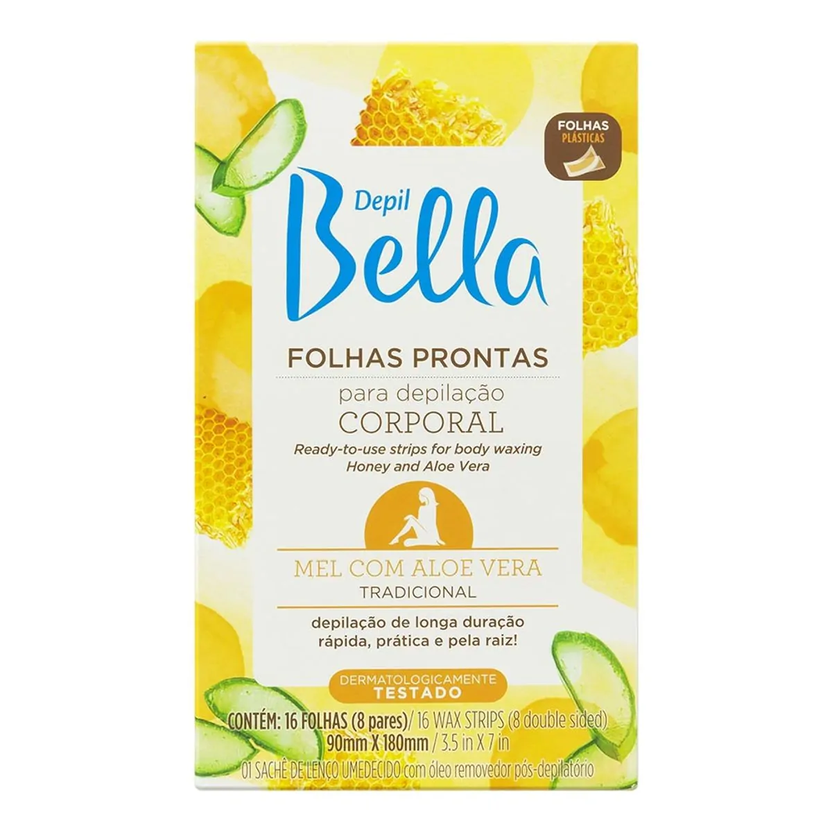 Folhas Para Depilação Corporal Depil Bella Mel Com Aloe Vera Tradicional 16 Folhas
